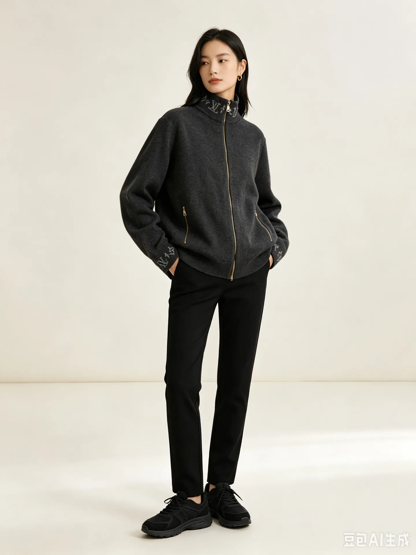 Louis Vuitton/Louis Vuitton jacquard threaded wool zipper jacket